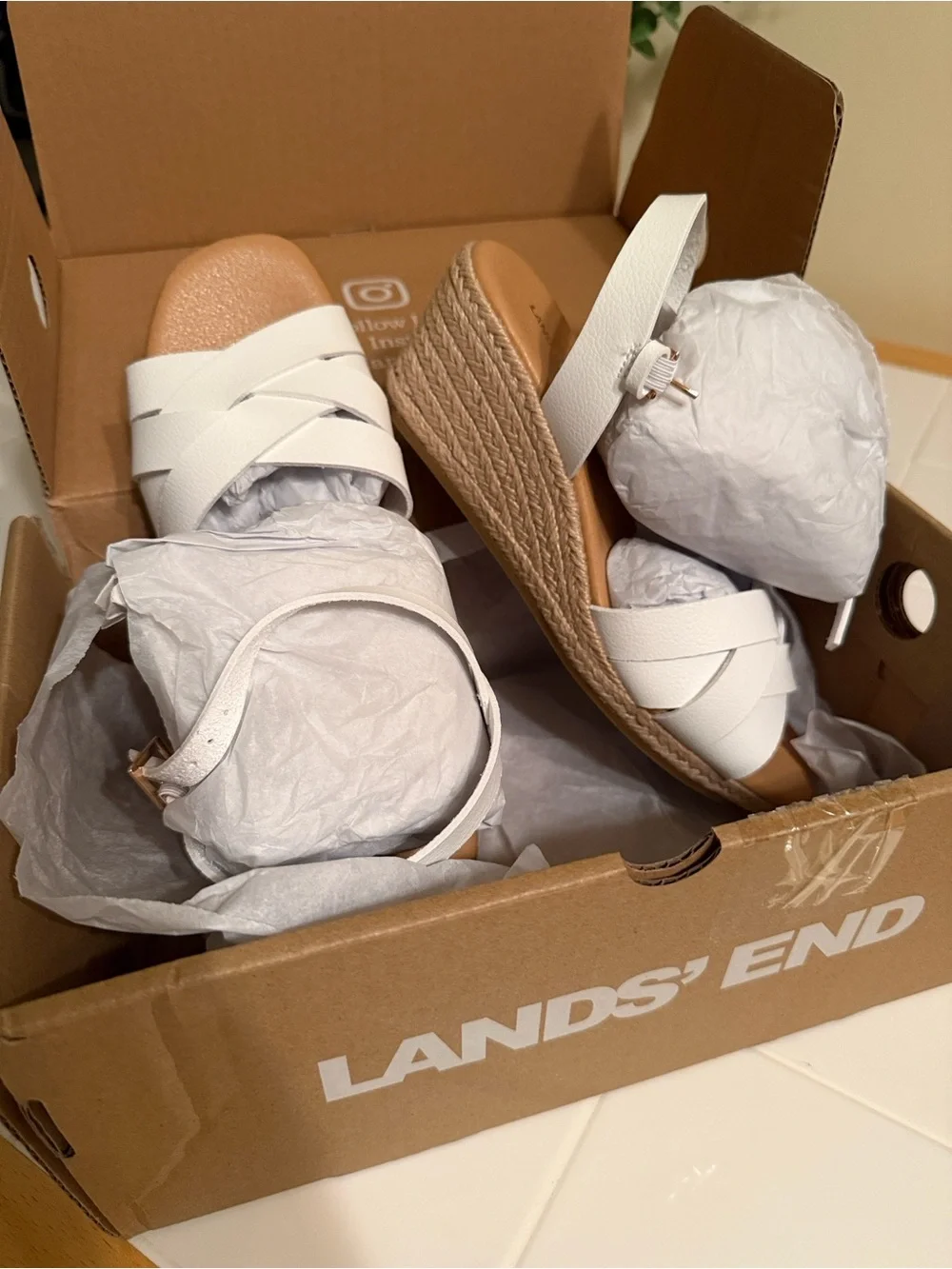 Lands’ End Women’s Espadrille Wedge Sandals- White